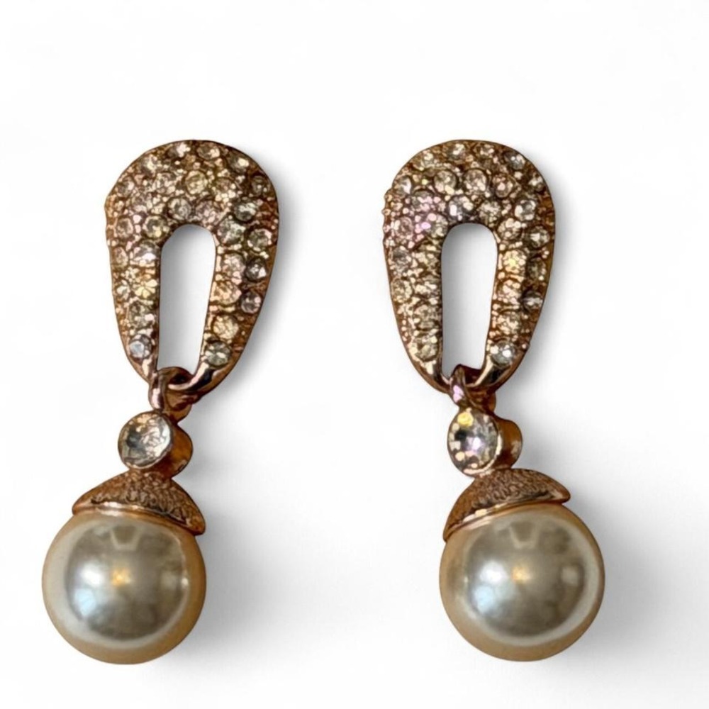 Rhinestone & Faux‎ Pearl Linear Drop Earrings